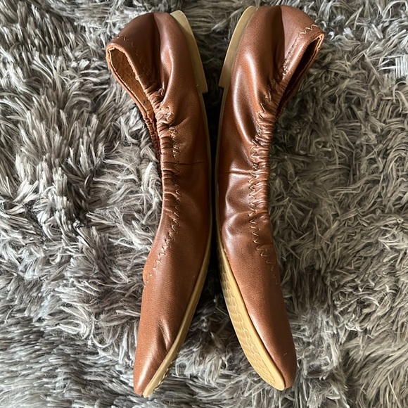 Brown ballet flats 9 faux leather stretch to fit memory foam sole casual chic FG - Picture 4 of 9